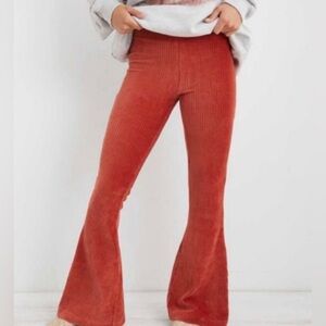 Aerie Regular Groove On Velour Rib Flared High Rise Pants orange great condition